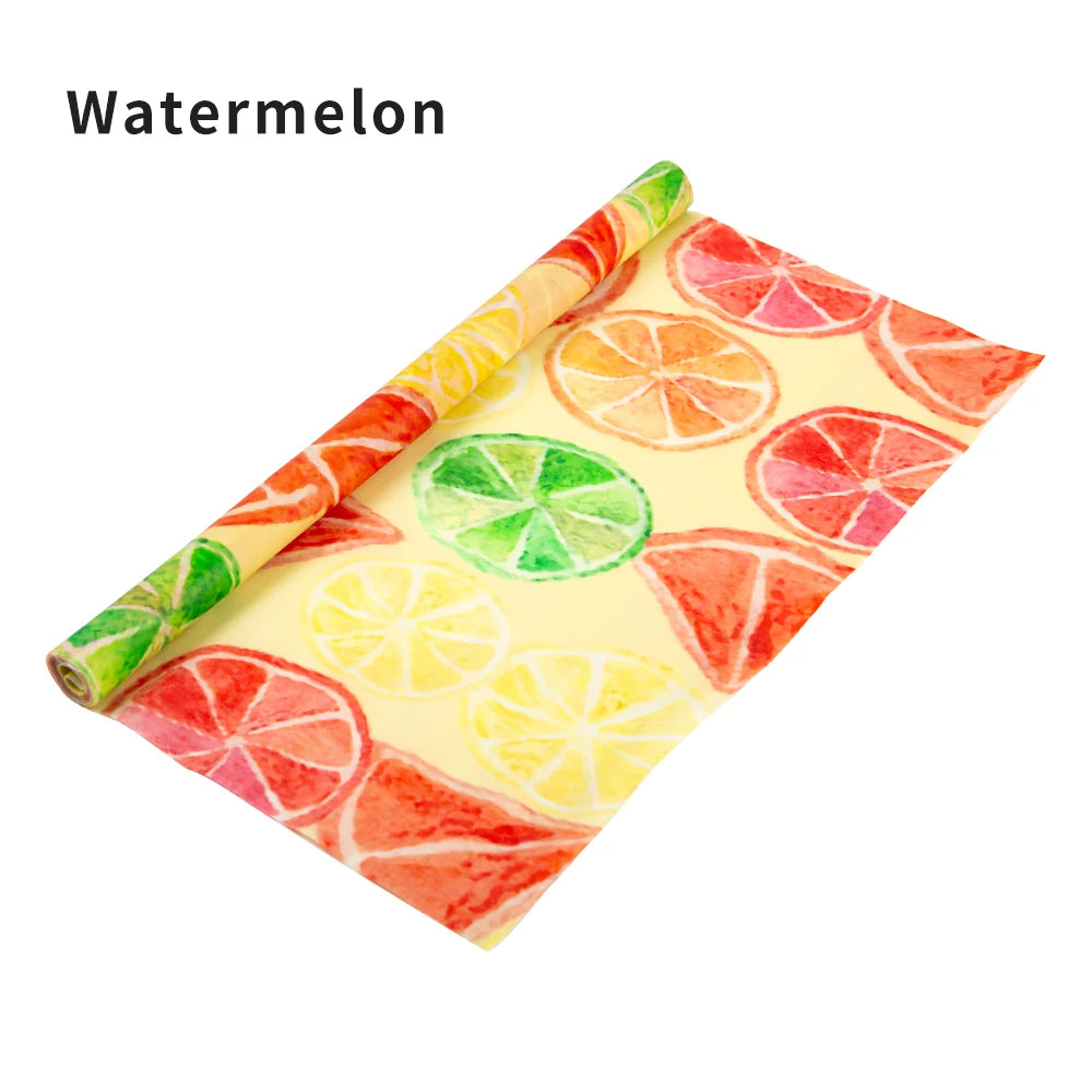 Colorful citrus pattern reusable beeswax food wrap roll for plastic-free kitchen storage.