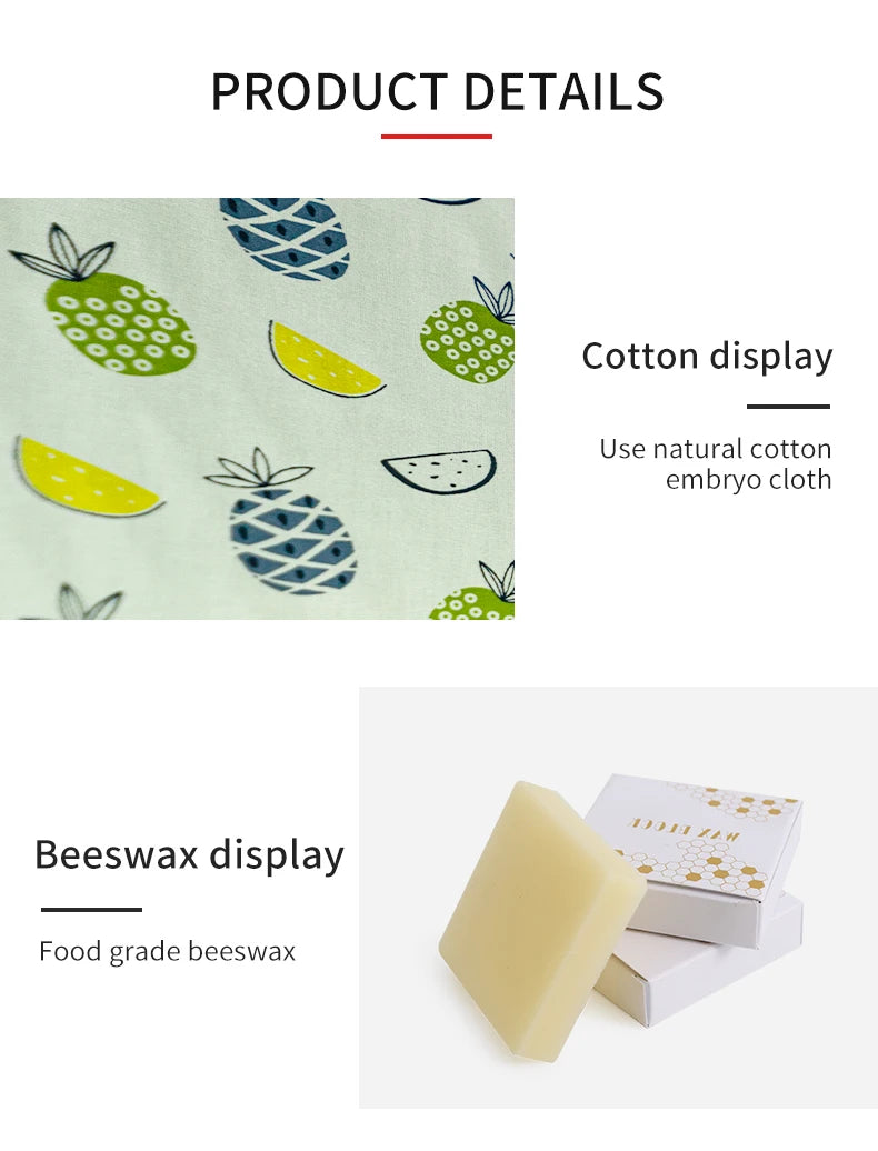 Reusable beeswax food wrap showing natural cotton and food-grade beeswax for plastic-free kitchen storage.